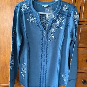 Blue Floral Embroidered Women's Top